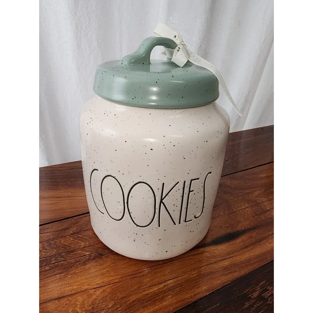 New Rae Dunn speckled Cookies jar Cookie Hiding Place country chic kitchen